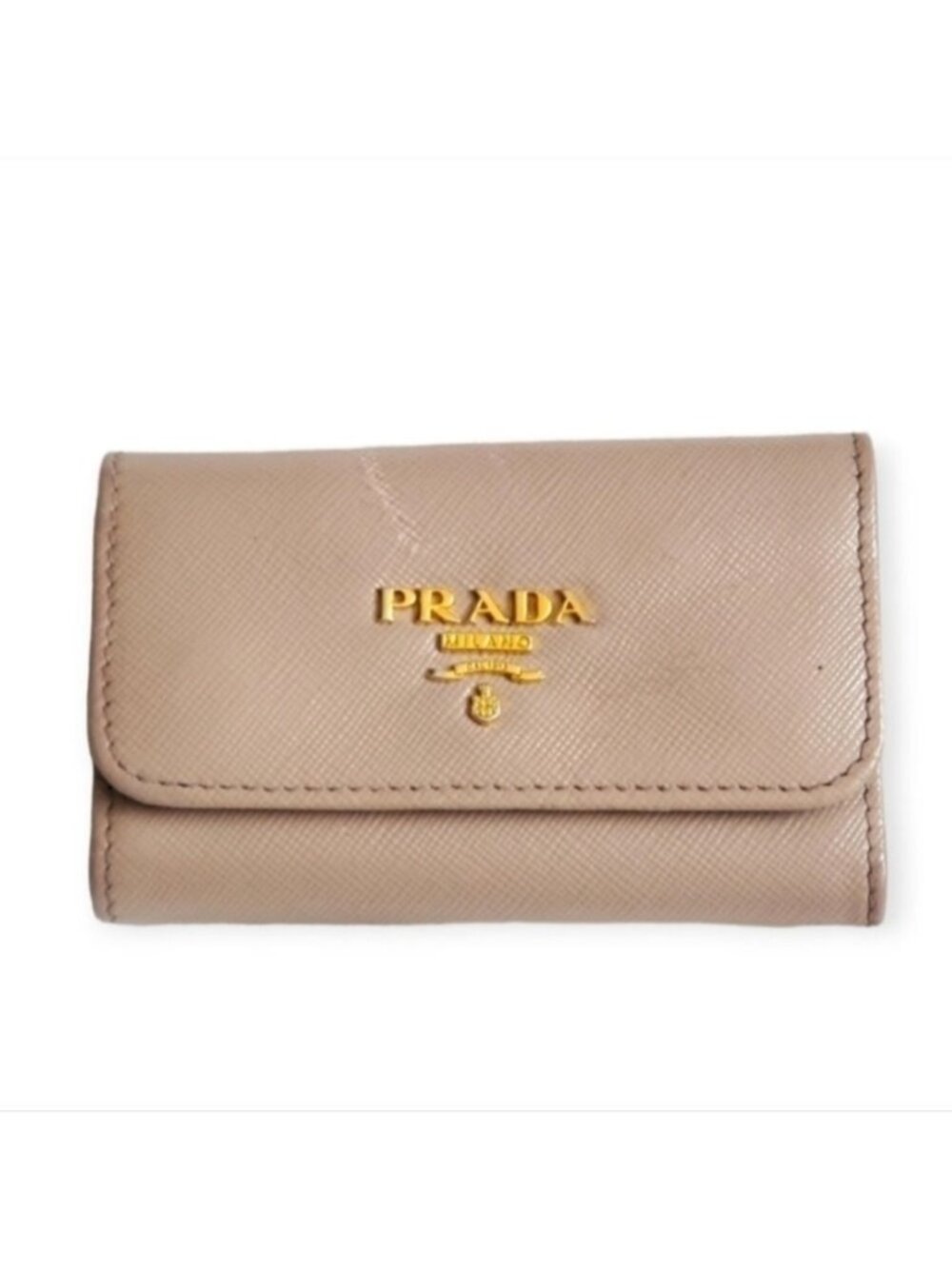 Prada Saffiano 6 Key Holder Wallet Leather Beige Neutral